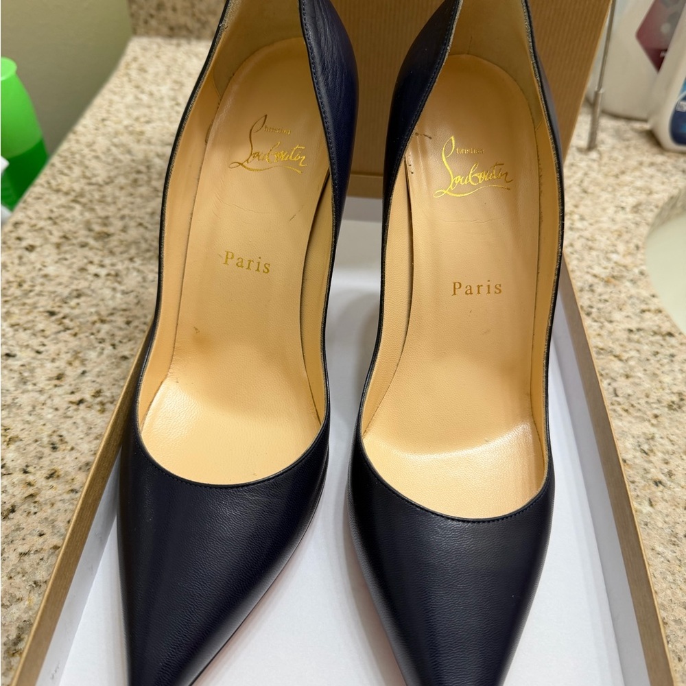 Christian Louboutin Dark Blue Heels with Red Soles
